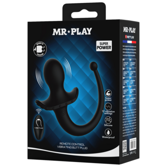 Mr. Play - Super Power - Vibrerende Hondenstaart Buttplug  met Afstandsbediening - Zwart