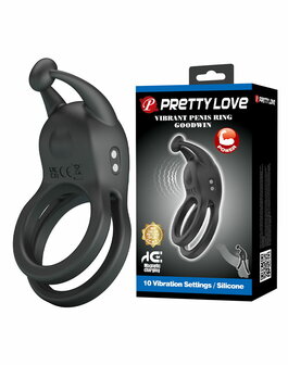 Pretty Love - Goodwin - Vibrerende Dubbele Penisring - Zwart