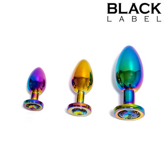 Black Label - Metalen Buttplug met Siersteen - Rainbow - Large
