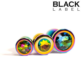 Black Label - Metalen Buttplug met Siersteen - Rainbow - Medium