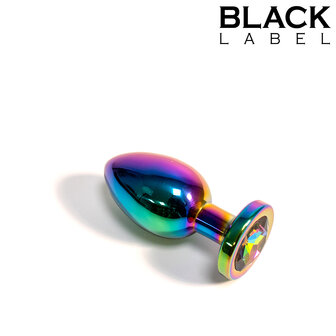 Black Label - Metalen Buttplug met Siersteen - Rainbow - Small