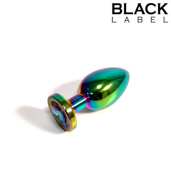 Black Label - Metalen Buttplug met Siersteen - Rainbow - Small