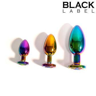 Black Label - Metalen Buttplug met Siersteen - Rainbow - Small