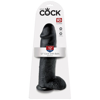 Pipedream King Cock - Zwarte Dildo met Scrotum - 30 cm - Zwart