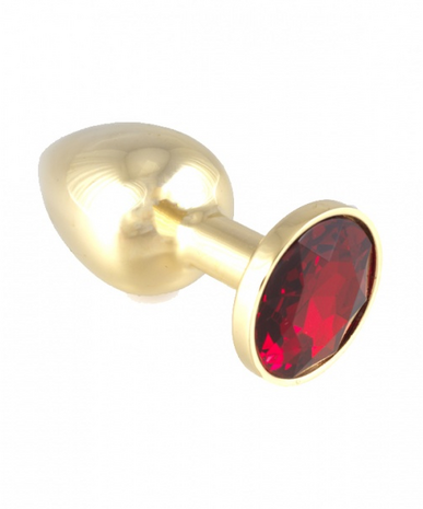 Gouden Buttplug klein met kristal rood