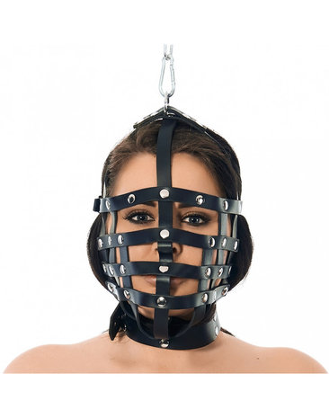 Rimba - Leren Muilkorf - Hoofdmasker Met Ring Boven - Hoofdbondage