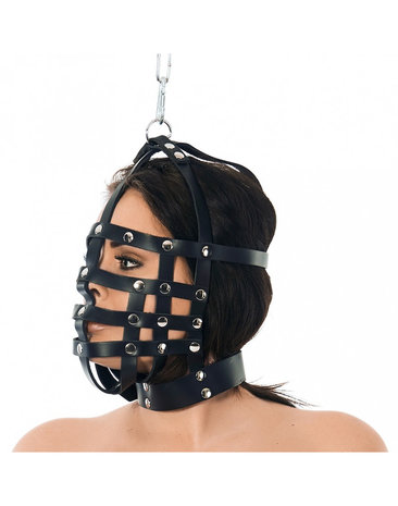 Rimba - Leren Muilkorf - Hoofdmasker Met Ring Boven - Hoofdbondage