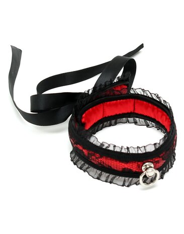 Rimba - Halsband - Burlesque Collar Met O-Ring - Zwart/Rood