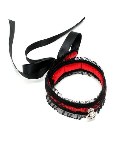 Rimba - Halsband - Burlesque Collar Met O-Ring - Zwart/Rood