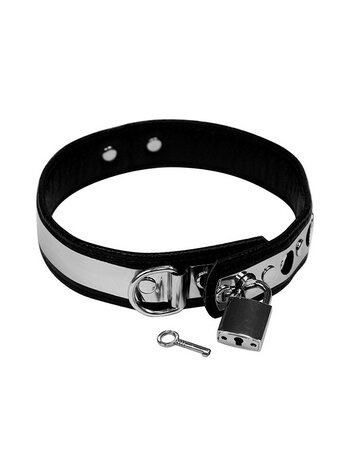 Rimba - Leren Collar Met Metaal En hangslot 3 cm Breed