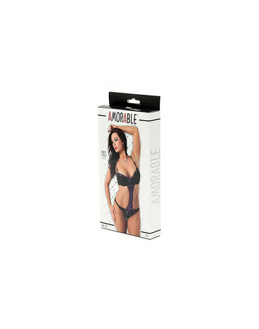 Amorable By Rimba - Sexy kanten body met open zijkanten- zwart/paars