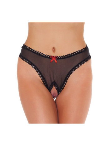 Amorable by Rimba - G String - Transparante G String Met Open Kruis - Zwart - One Size