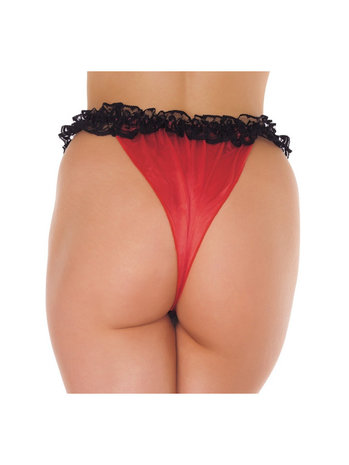 Amorable By Rimba - Burlesque Slipje Met Kanten ruche En Open Kruis - Zwart/Rood