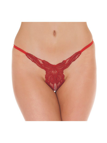 Luxe kanten string Wings met open kruis - rood