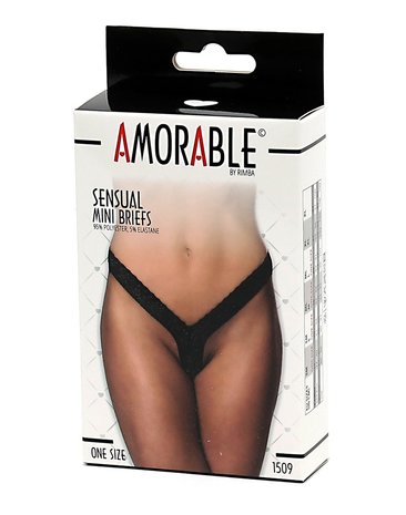 Amorable by Rimba - Erotische String - Kanten Mini Slip - Aansluitend Onderbroekje - Zwart - One Size - Polyester