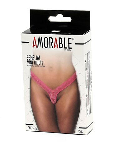 Amorable by Rimba - Erotische String - Kanten Mini Slip - Roze - One Size - Polyester