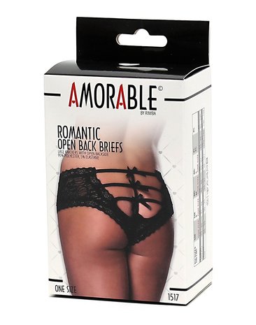 Amorable by Rimba - Kanten Slip Met Open achterkant En Strikjes - Zwart