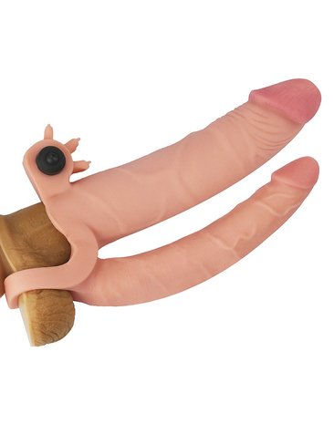 Lovetoy Pleasure X-tender Vibrerende dubbele penis sleeve 18 en 14 cm - lichte huidskleur