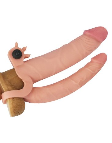 Lovetoy - Pleasure X-tender Vibrerende dubbele penis sleeve 18 En 14 cm - Lichte Huidskleur