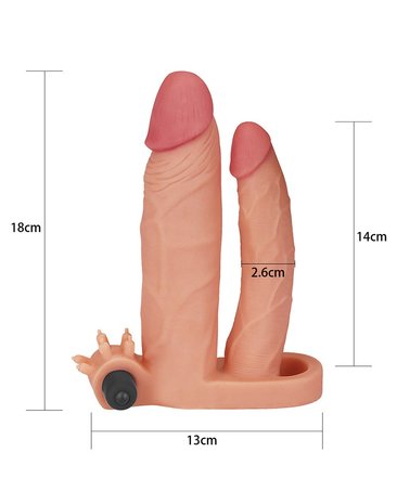 Lovetoy - Pleasure X-tender Vibrerende dubbele penis sleeve 18 En 14 cm - Lichte Huidskleur