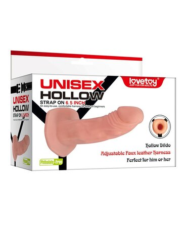Lovetoy Unisex Holle Strap-on voorbind dildo met harnas - 16,5 cm