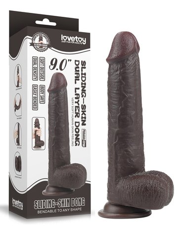 Lovetoy - Dildo met Sliding Skin - Bewegende Huid 23 x 4 cm - bruin