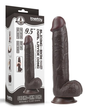 Lovetoy - Dildo Met Sliding Skin Technologie - 24 x 4.5 cm - Bruin