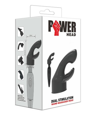 POWER Opzetstuk Wand Vibrator Dual Stimulation - zwart
