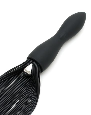 Rimba Latex Play - Siliconen Flogger Zweep met Vibrerende Dildo - zwart
