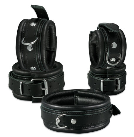 Kiotos Leather - Leren Enkelboeien 5 cm Breed Gevoerd - Zwart