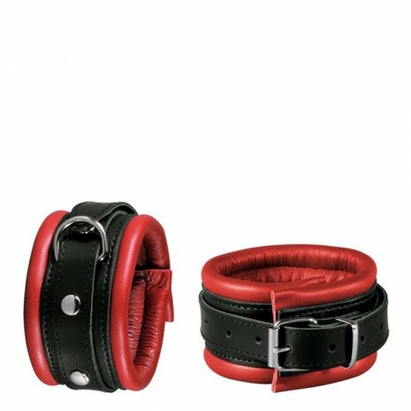 Leren enkelboeien 5 cm breed gevoerd - zwart/rood