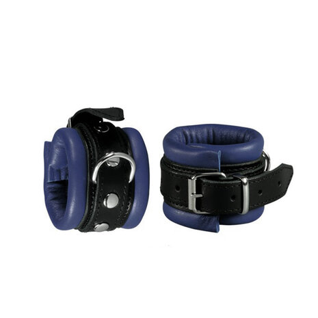 Leren enkelboeien 5 cm breed gevoerd - zwart/blauw