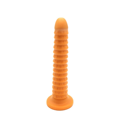 Gold Play Soft Liquid Siliconen Dildo RIBBED - goud - maat M