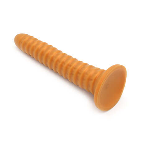 Gold Play Soft Liquid Siliconen Dildo RIBBED - goud - maat L