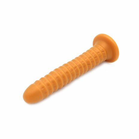 Gold Play Soft Liquid Siliconen Dildo RIBBED - goud - maat M