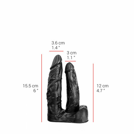 515 line Dubbele Dildo 15,5 & 12 cm - zwart