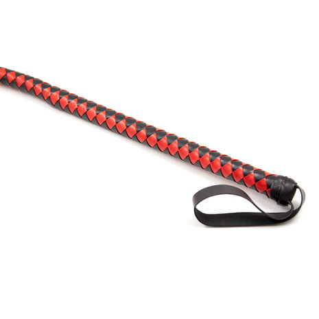 Kiotos - Lange gevlochten single tail - Bull Whip - 190 cm lang - Rood/Zwart