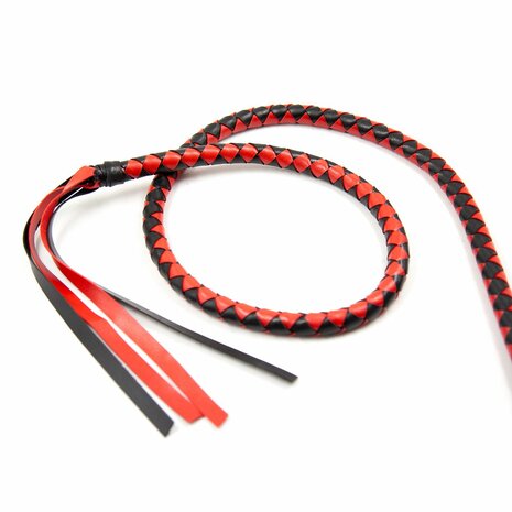 Kiotos - Lange gevlochten single tail - Bull Whip - 190 cm lang - Rood/Zwart