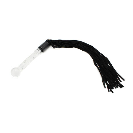 Luxe flogger met glazen handvat - zwart