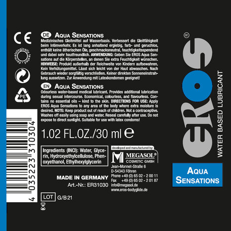 Eros - Aqua Sensations Glijmiddel op waterbasis - 30 ml