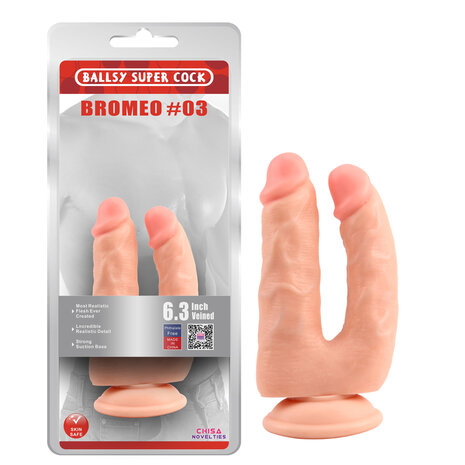 Dildo's met zuignap voor dubbele penetratie Bromeo - lichte huidskleur