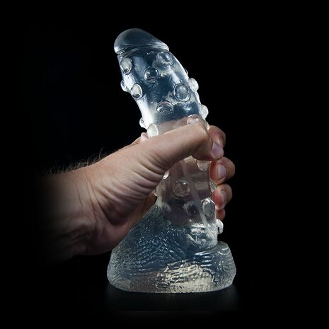 Dark Crystal Dildo met Noppen TONGUE BITER 22 x 5 cm - transparant