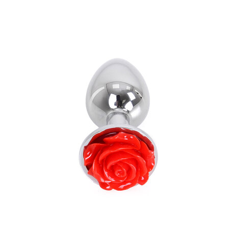 Booty Sparks Aluminium Buttplug 'Red Rose' met bloem decoratie