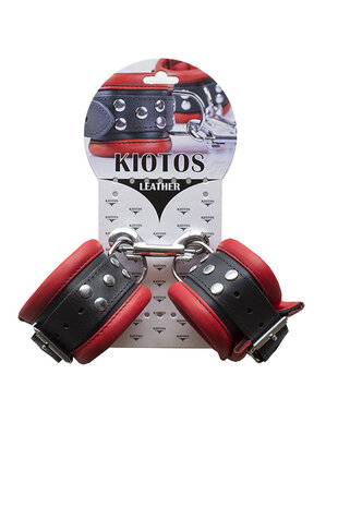 Kiotos - Leren handboeien 6.5 cm Breed Gevoerd - Rood/Zwart