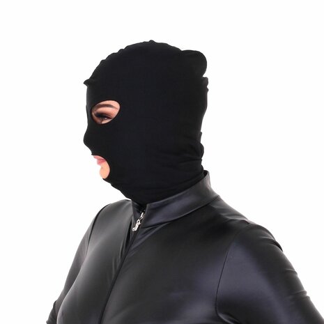 Kiotos - Zwarte BDSM hood Met 3 Gaten Van spandex