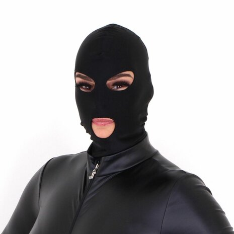 Kiotos - Zwarte BDSM hood Met 3 Gaten Van spandex