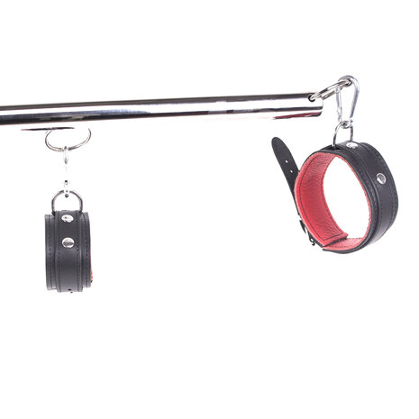 Spreidstang | Spreader Bar met Lederen Hand- en Enkelboeien - rood/zwart