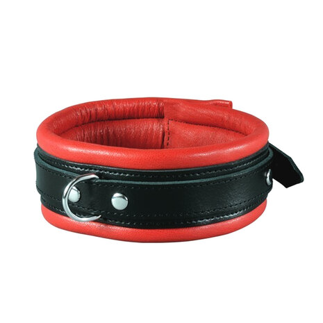 Leren Collar 5 cm gevoerd - zwart/rood