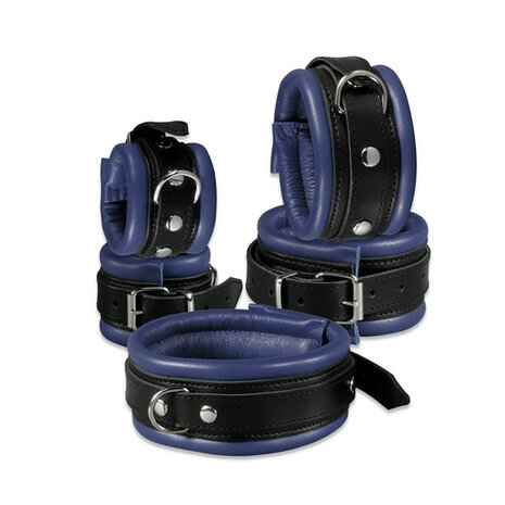 Leren Collar 5 cm gevoerd - zwart/blauw