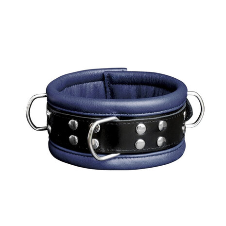 Leren Collar 6.5 cm gevoerd - zwart/blauw